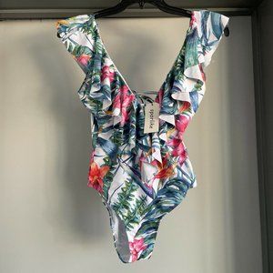 Sporlike Women One Piece Swimsuit V-Neck Ruffle
